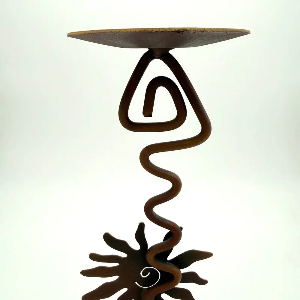 Vtg Mexico Wrought Iron Whimsy Sun Candle Holder Rustic Folk Art Celestial 10